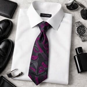 Santostefano Italo Ferretti Silk Tie Black Purple Abstract Made in Italy